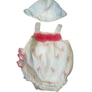 Flamingo Print Baby Romper with Hat